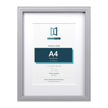 Devon Silver 16 x 12 inch picture frame with a white mount for an A4 photo