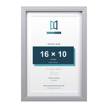 Devon Silver 18 x 12 inch picture frame with a white mount for a 16 x 10 inch photo