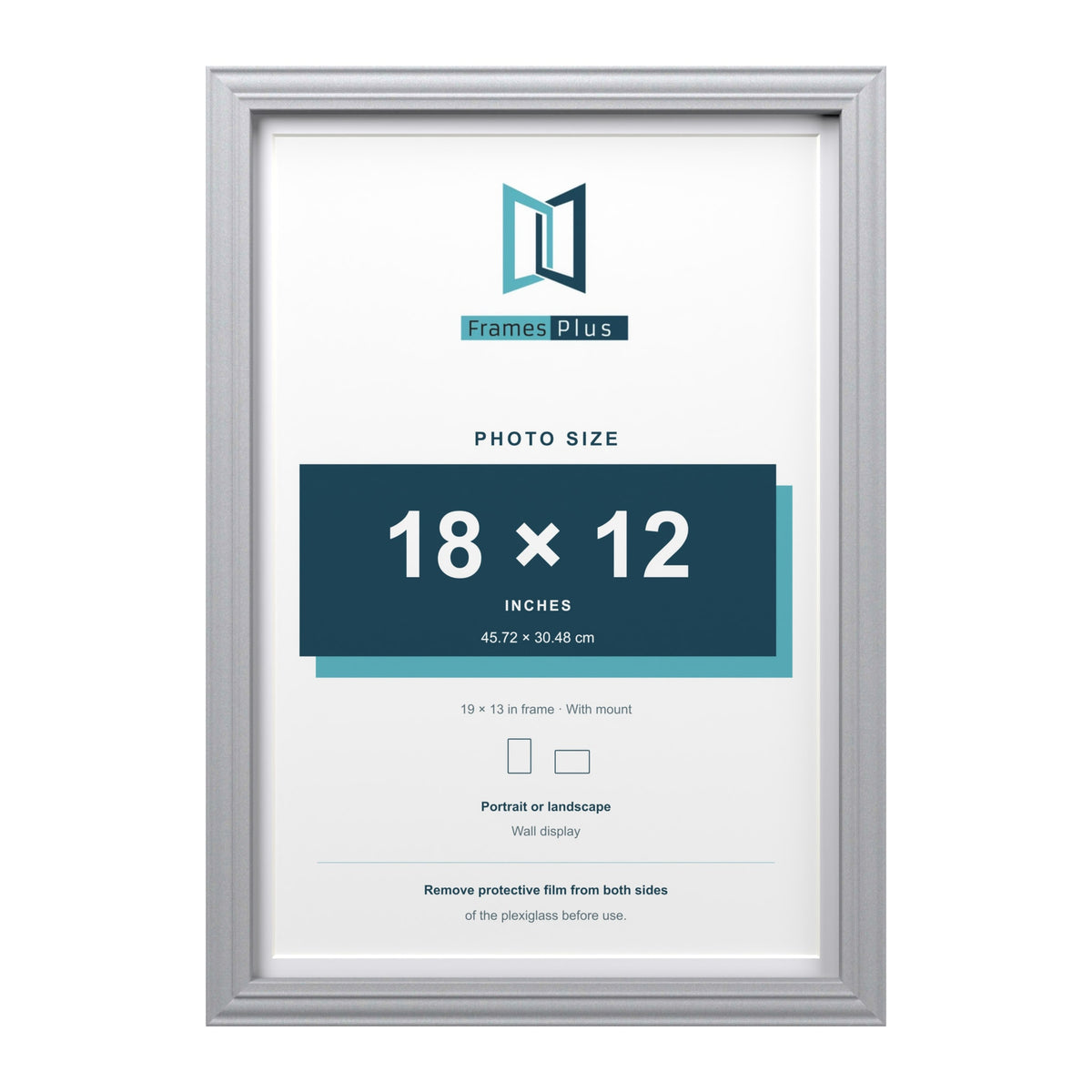 Devon Silver 19 x 13 inch picture frame with a white mount for an 18 x 12 inch photo