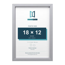 Devon Silver 19 x 13 inch picture frame with a white mount for an 18 x 12 inch photo