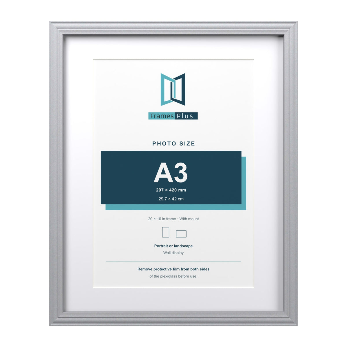 Devon Silver 20 x 16 inch picture frame with a white mount for an A3 photo