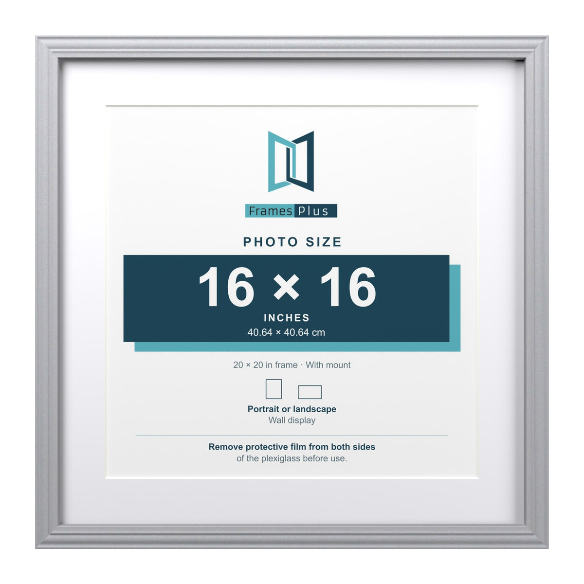 Devon Silver 20 x 20 inch picture frame with a white mount for a 16 x 16 inch photo