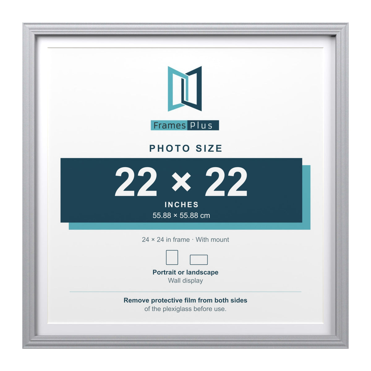 Devon Silver 24 x 24 inch picture frame with a white mount for a 22 x 22 inch photo