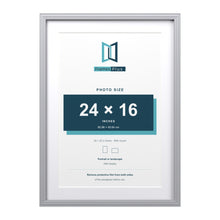 Devon Silver 28 x 20 inch picture frame with a white mount for a 24 x 16 inch photo