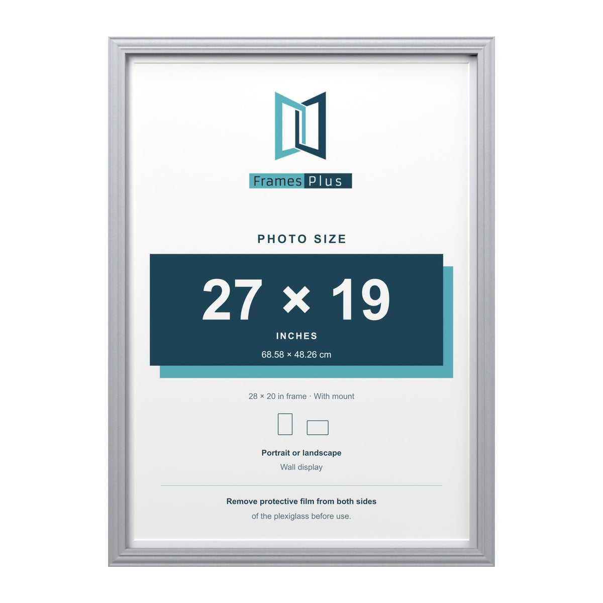 Devon Silver 28 x 20 inch picture frame with a white mount for a 27 x 19 inch photo
