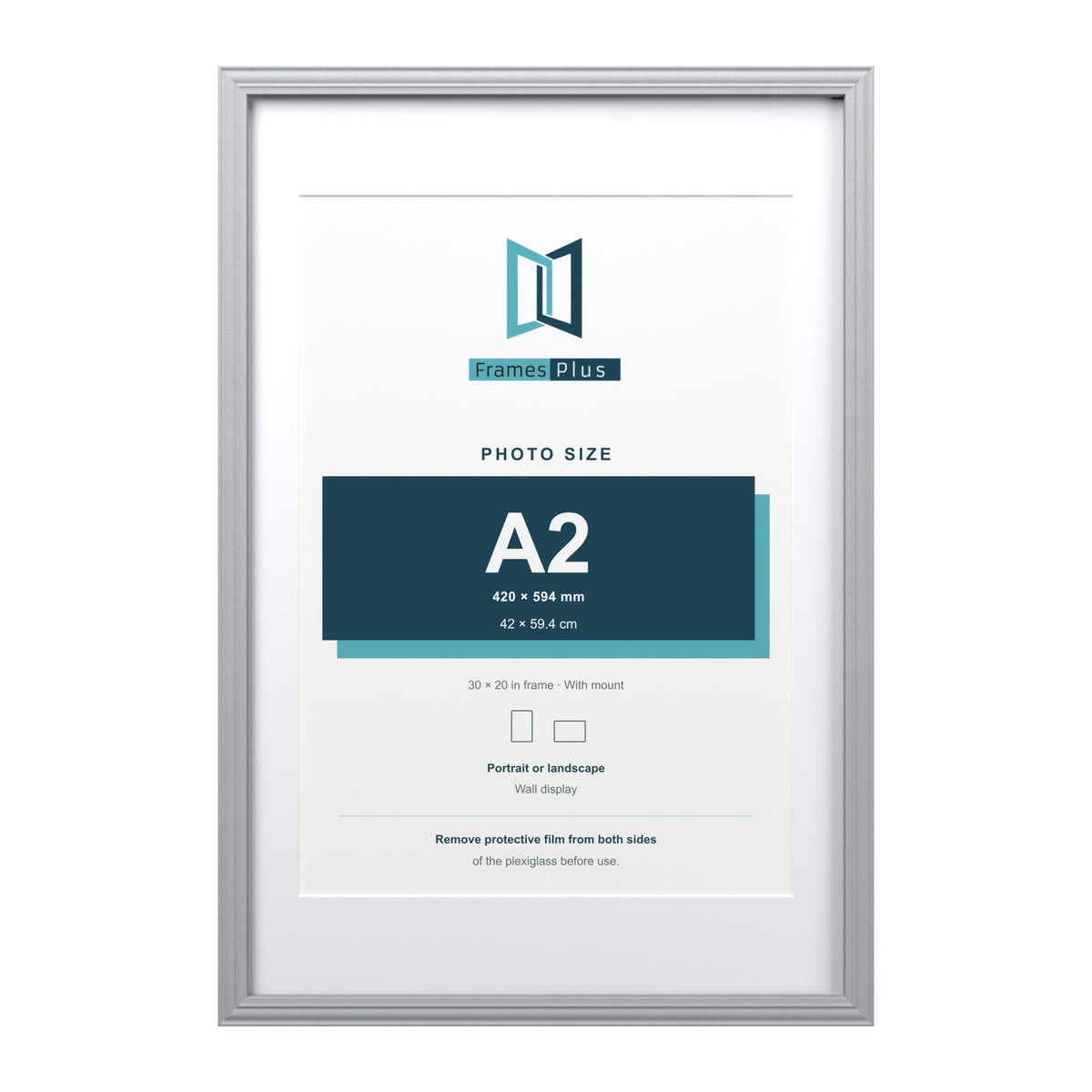 Devon Silver 30 x 20 inch picture frame with a white mount for an A2 photo