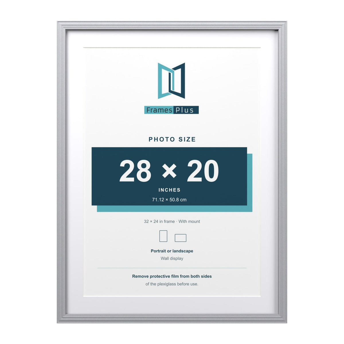 Devon Silver 32 x 24 inch picture frame with a white mount for a 28 x 20 inch photo