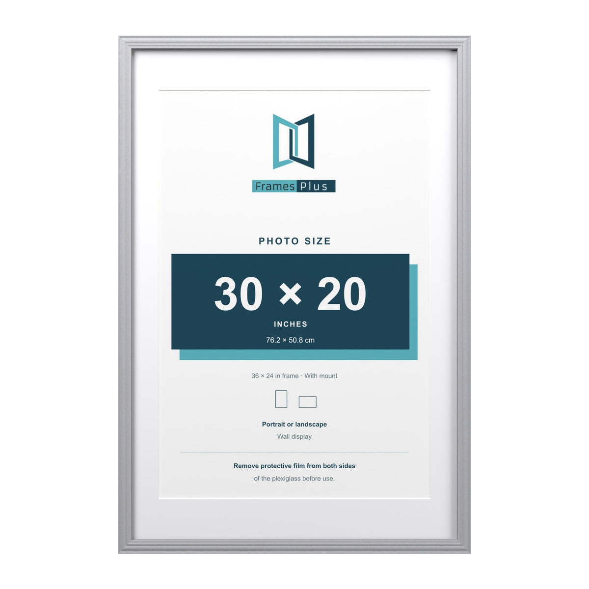 Devon Silver 36 x 24 inch picture frame with a white mount for a 30 x 20 inch photo