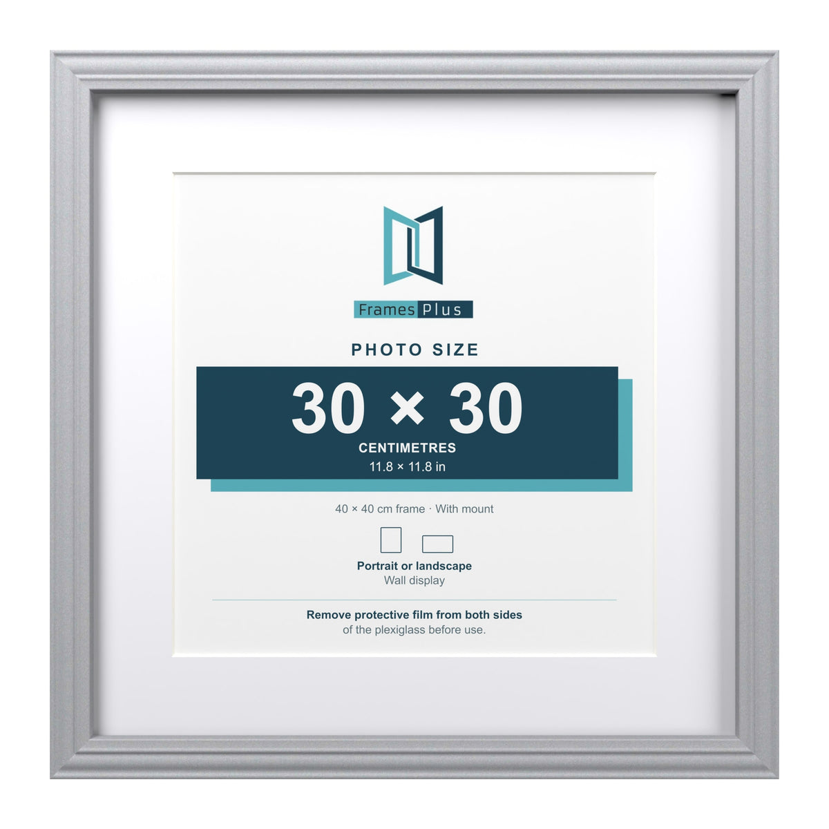 Devon Silver 40 x 40 cm picture frame with a white mount for a 30 x 30 cm photo
