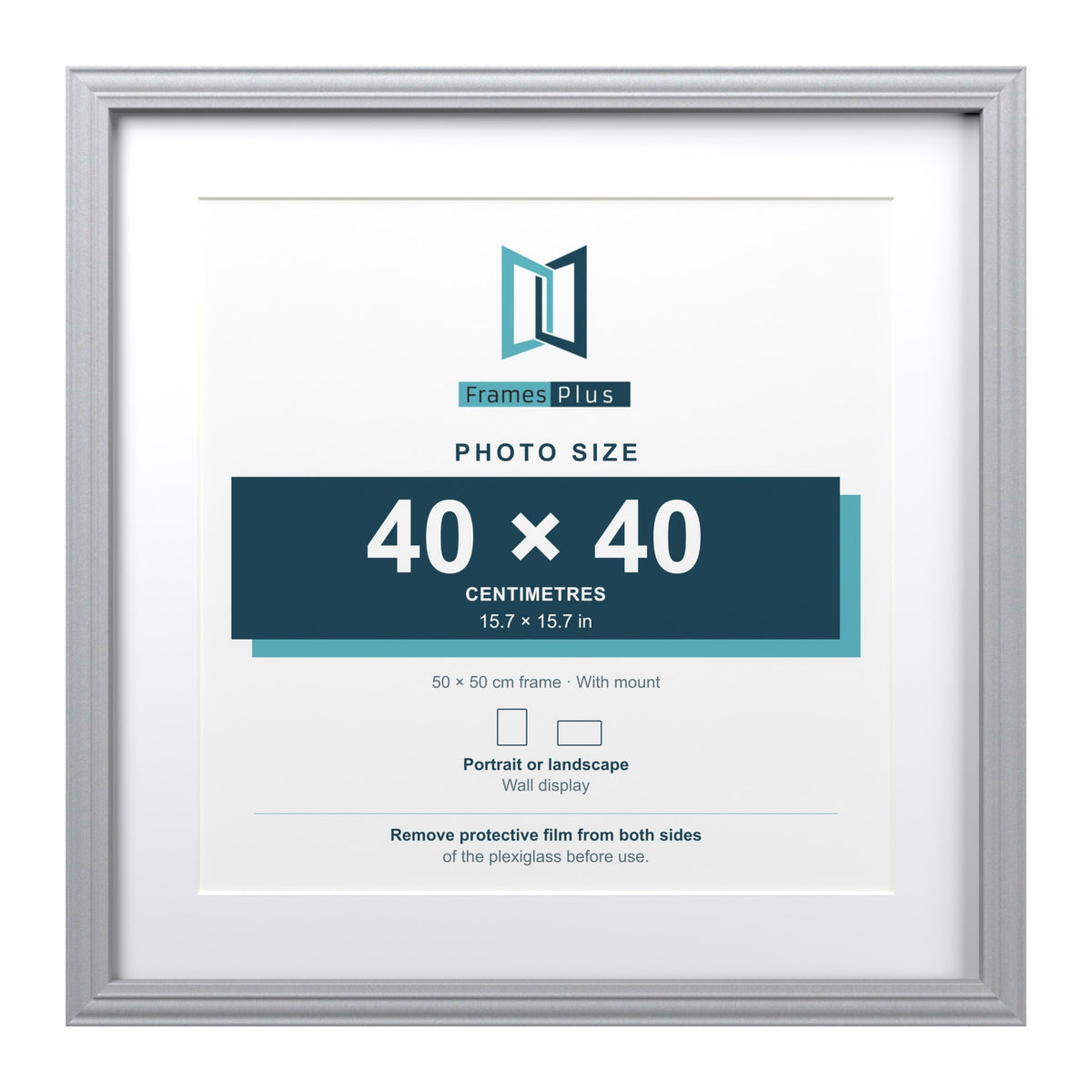 Devon Silver 50 x 50 cm picture frame with a white mount for a 40 x 40 cm photo