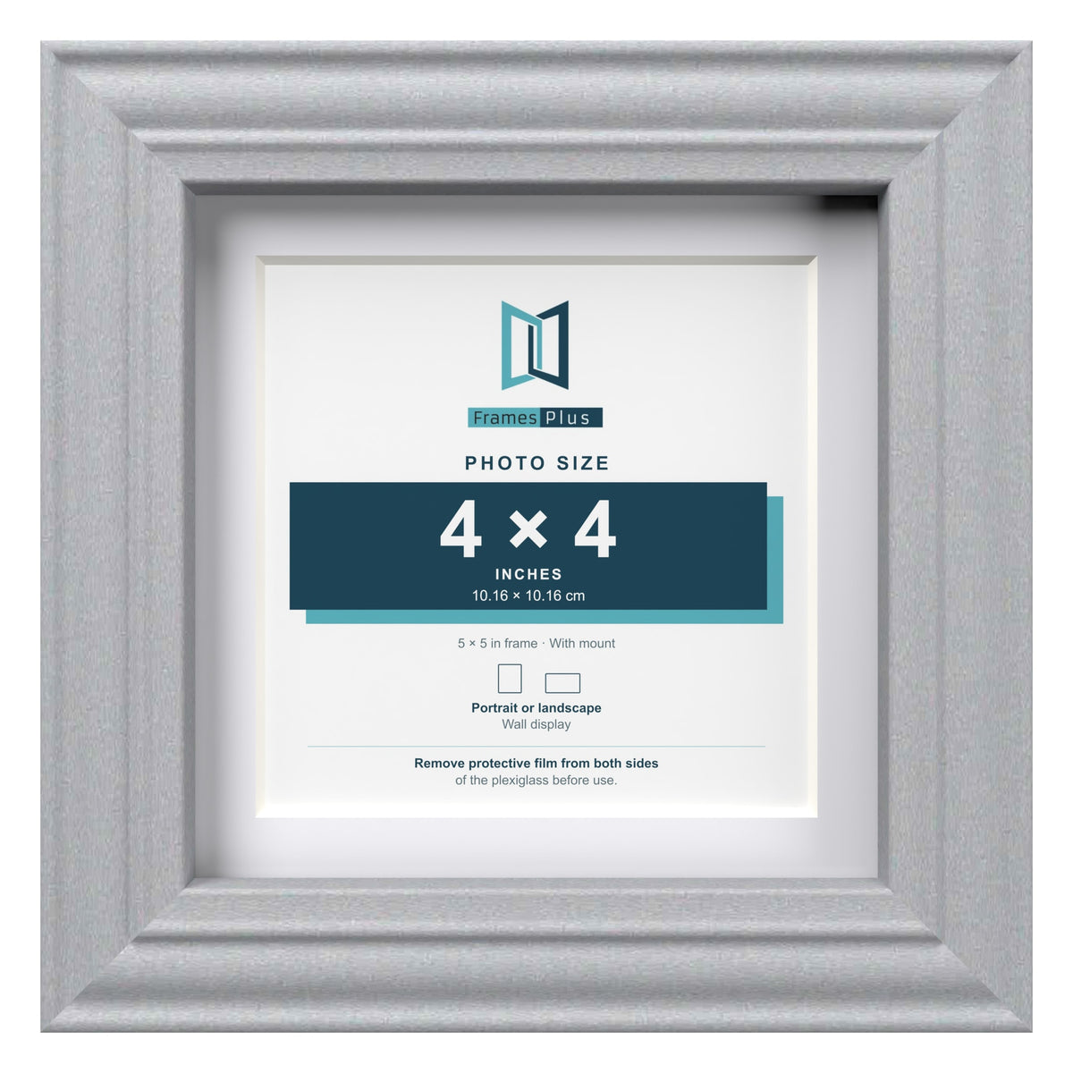Devon Silver 5 x 5 inch picture frame with a white mount for a 4 x 4 inch photo