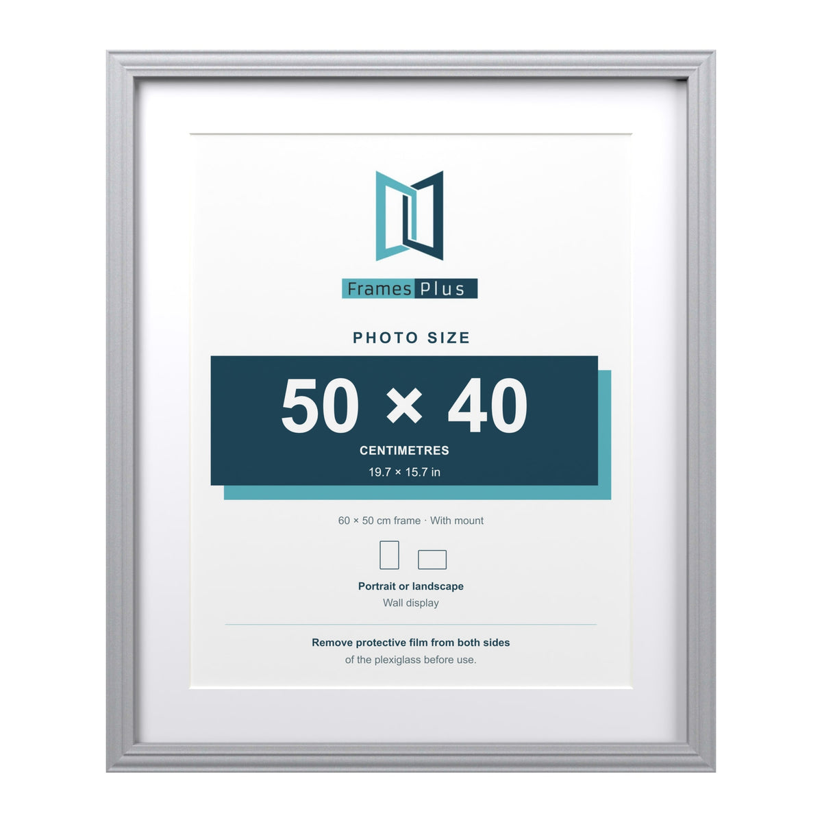 Devon Silver 60 x 50 cm picture frame with a white mount for a 50 x 40 cm photo