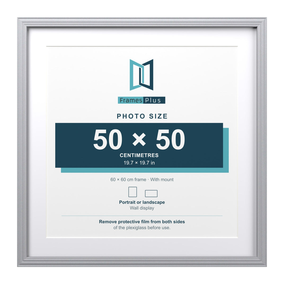 Devon Silver 60 x 60 cm picture frame with a white mount for a 50 x 50 cm photo