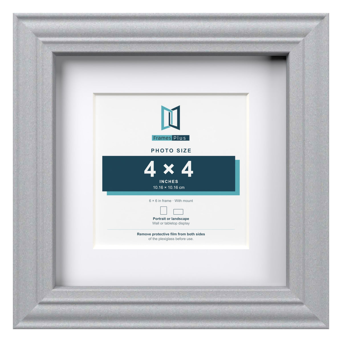 Devon Silver 6 x 6 inch picture frame with a white mount for a 4 x 4 inch photo