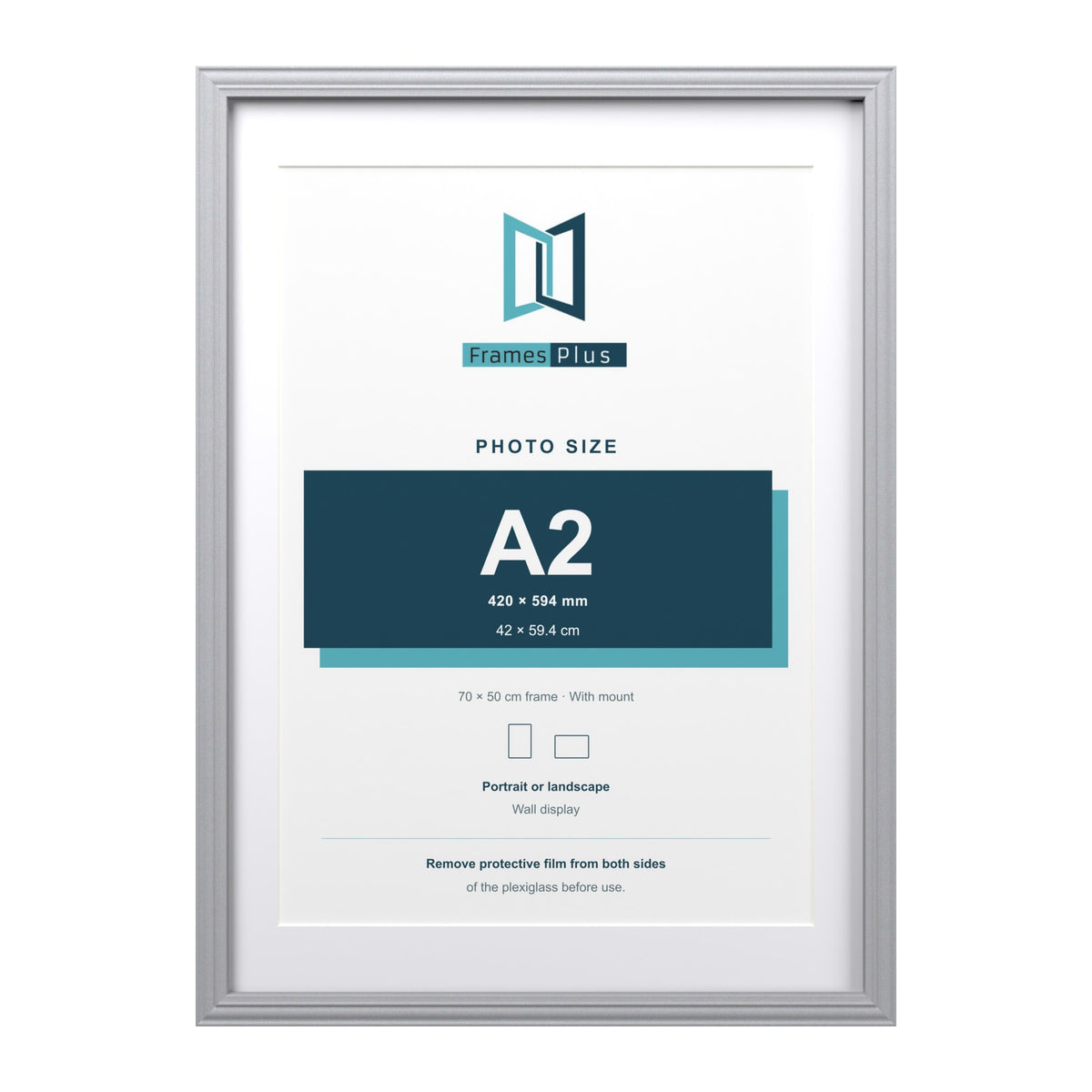 Devon Silver 70 x 50 cm picture frame with a white mount for an A2 photo