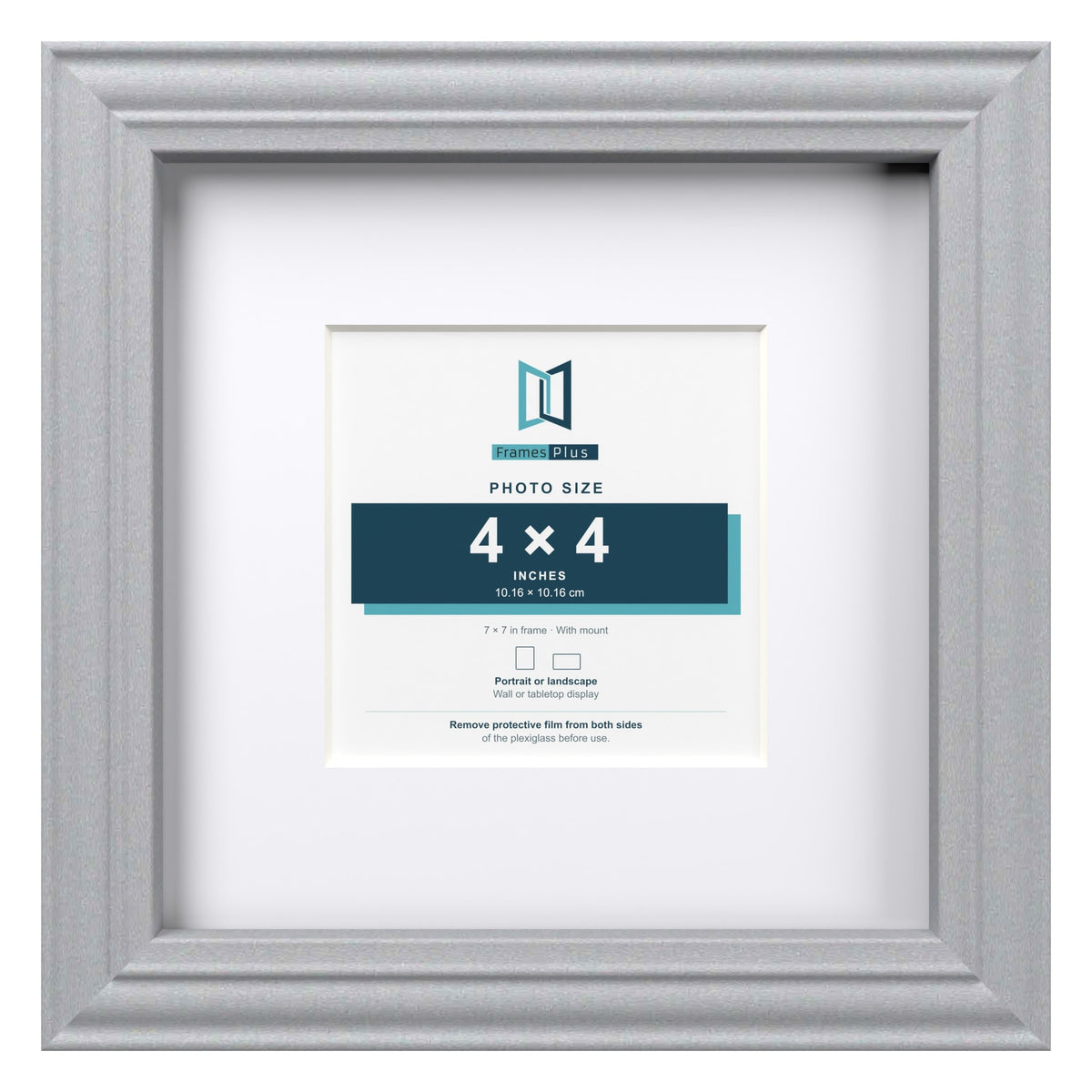 Devon Silver 7 x 7 inch picture frame with a white mount for a 4 x 4 inch photo