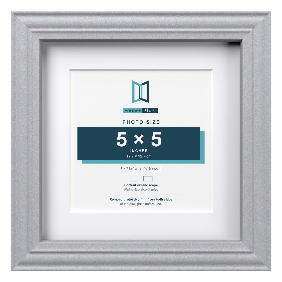 Devon Silver 7 x 7 inch picture frame with a white mount for a 5 x 5 inch photo