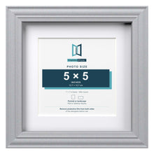 Devon Silver 7 x 7 inch picture frame with a white mount for a 5 x 5 inch photo