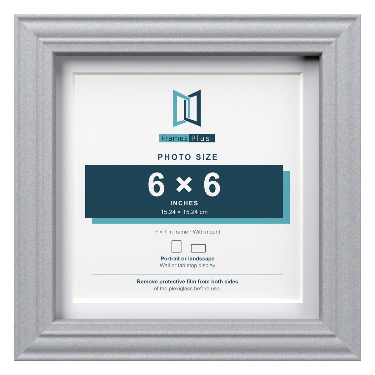 Devon Silver 7 x 7 inch picture frame with a white mount for a 6 x 6 inch photo