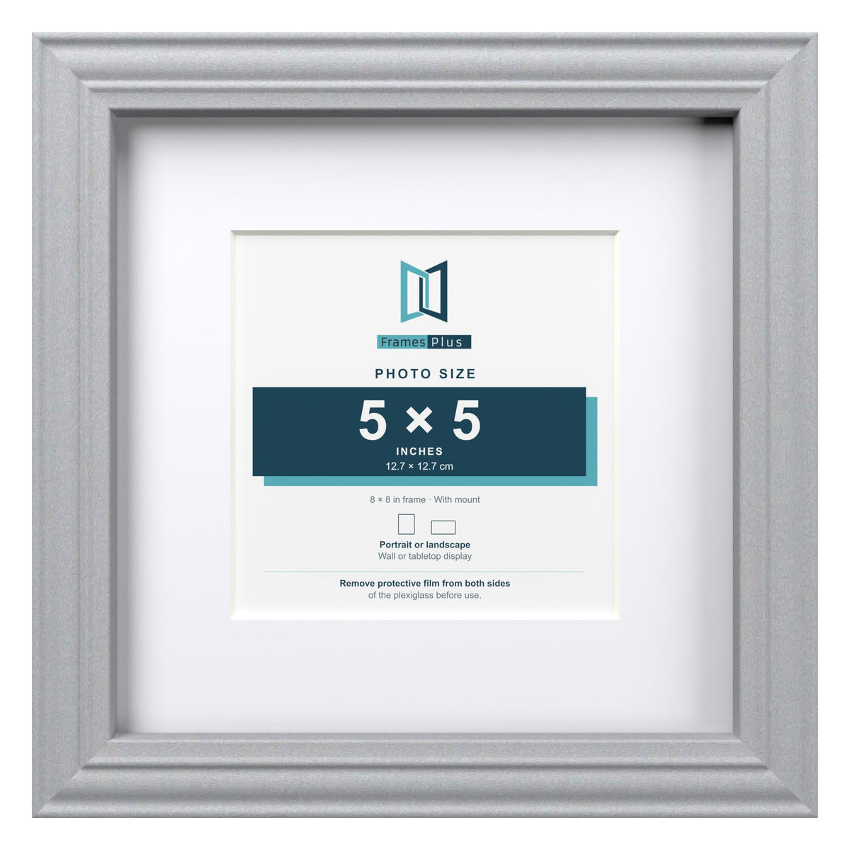Devon Silver 8 x 8 inch picture frame with a white mount for a 5 x 5 inch photo