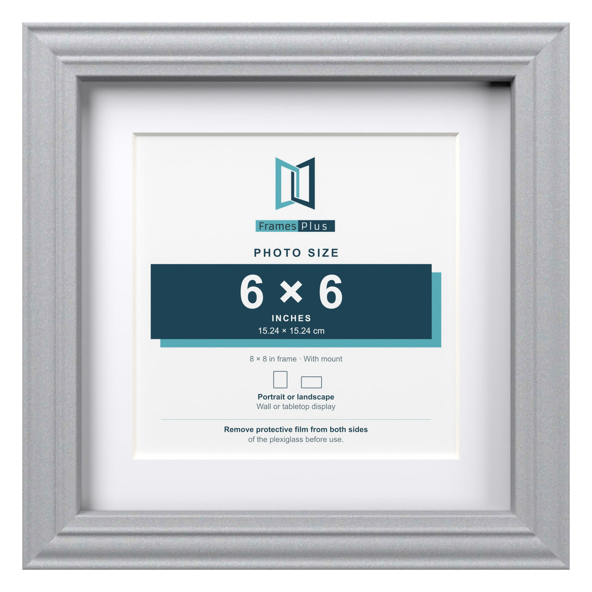 Devon Silver 8 x 8 inch picture frame with a white mount for a 6 x 6 inch photo