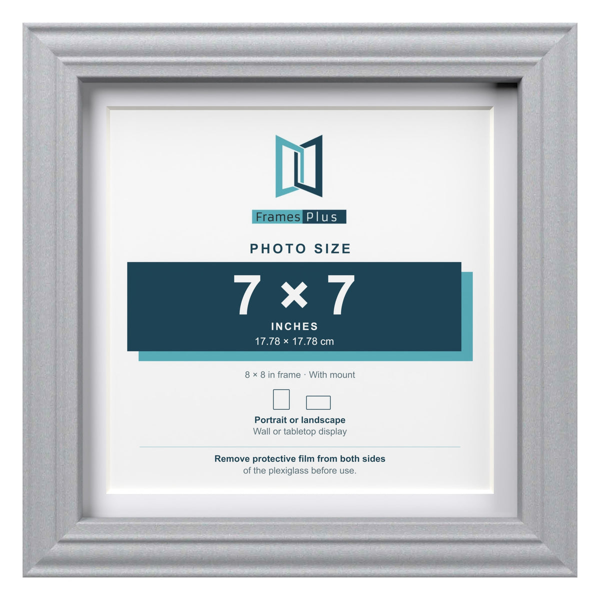 Devon Silver 8 x 8 inch picture frame with a white mount for a 7 x 7 inch photo