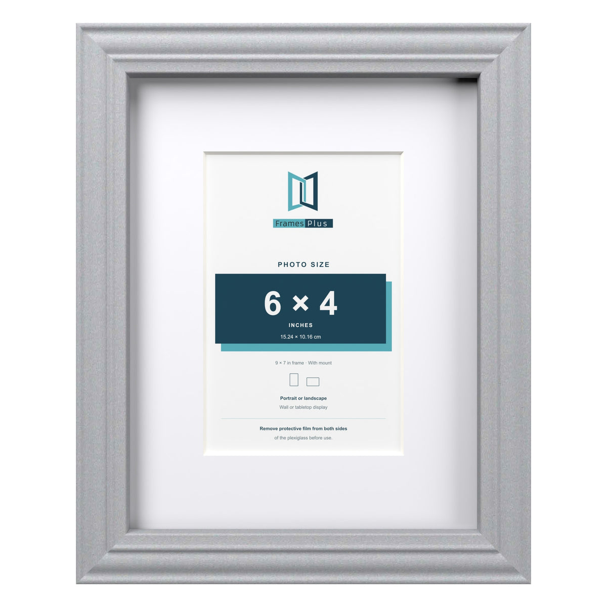 Devon Silver 9 x 7 inch picture frame with a white mount for a 6 x 4 inch photo