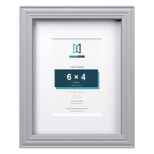 Devon Silver 9 x 7 inch picture frame with a white mount for a 6 x 4 inch photo