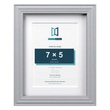 Devon Silver 9 x 7 inch picture frame with a white mount for a 7 x 5 inch photo