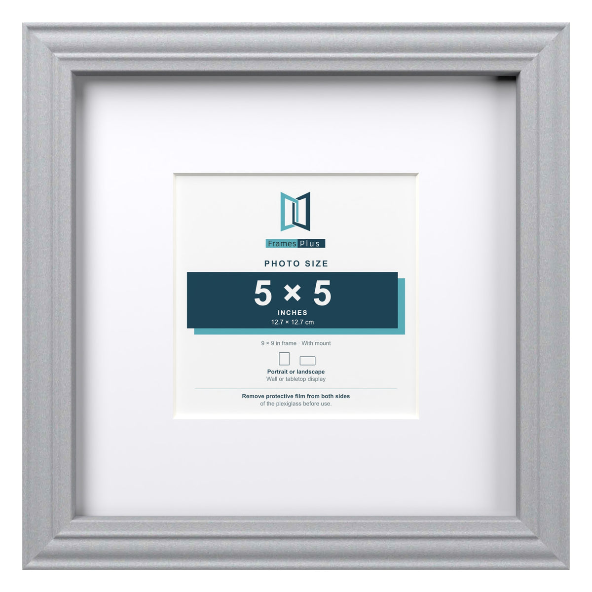 Devon Silver 9 x 9 inch picture frame with a white mount for a 5 x 5 inch photo