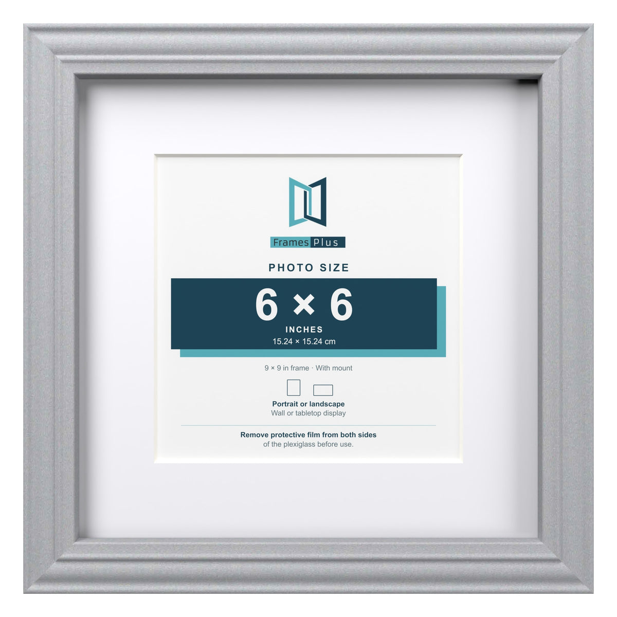 Devon Silver 9 x 9 inch picture frame with a white mount for a 6 x 6 inch photo