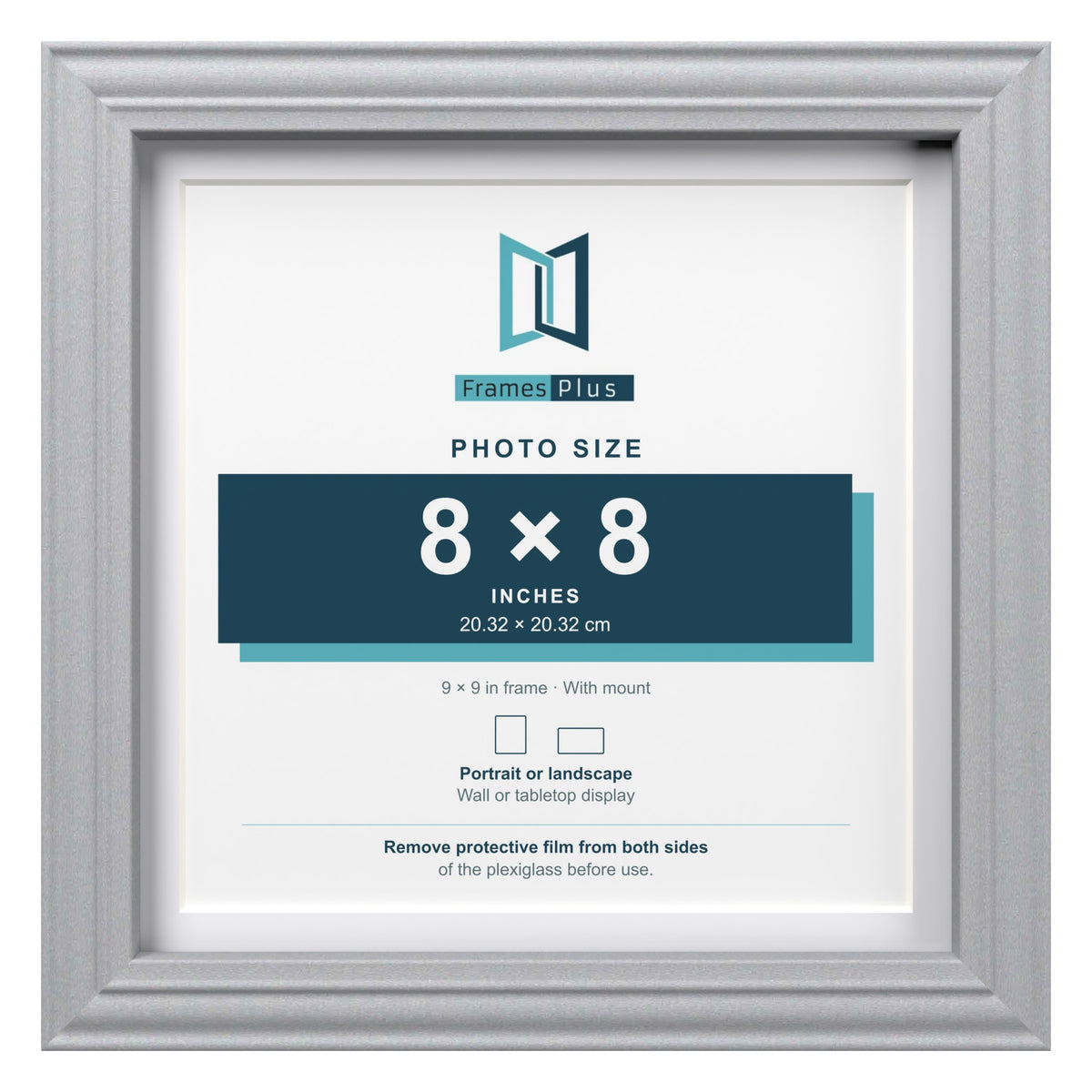 Devon Silver 9 x 9 inch picture frame with a white mount for an 8 x 8 inch photo