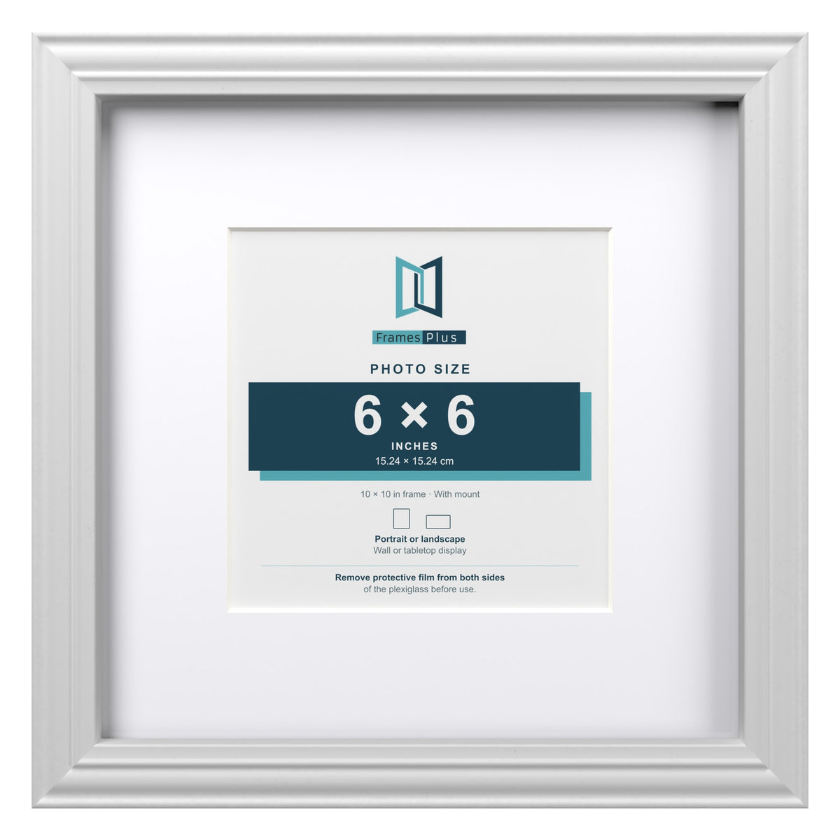 Devon White 10 x 10 inch picture frame with a white mount for a 6 x 6 inch photo