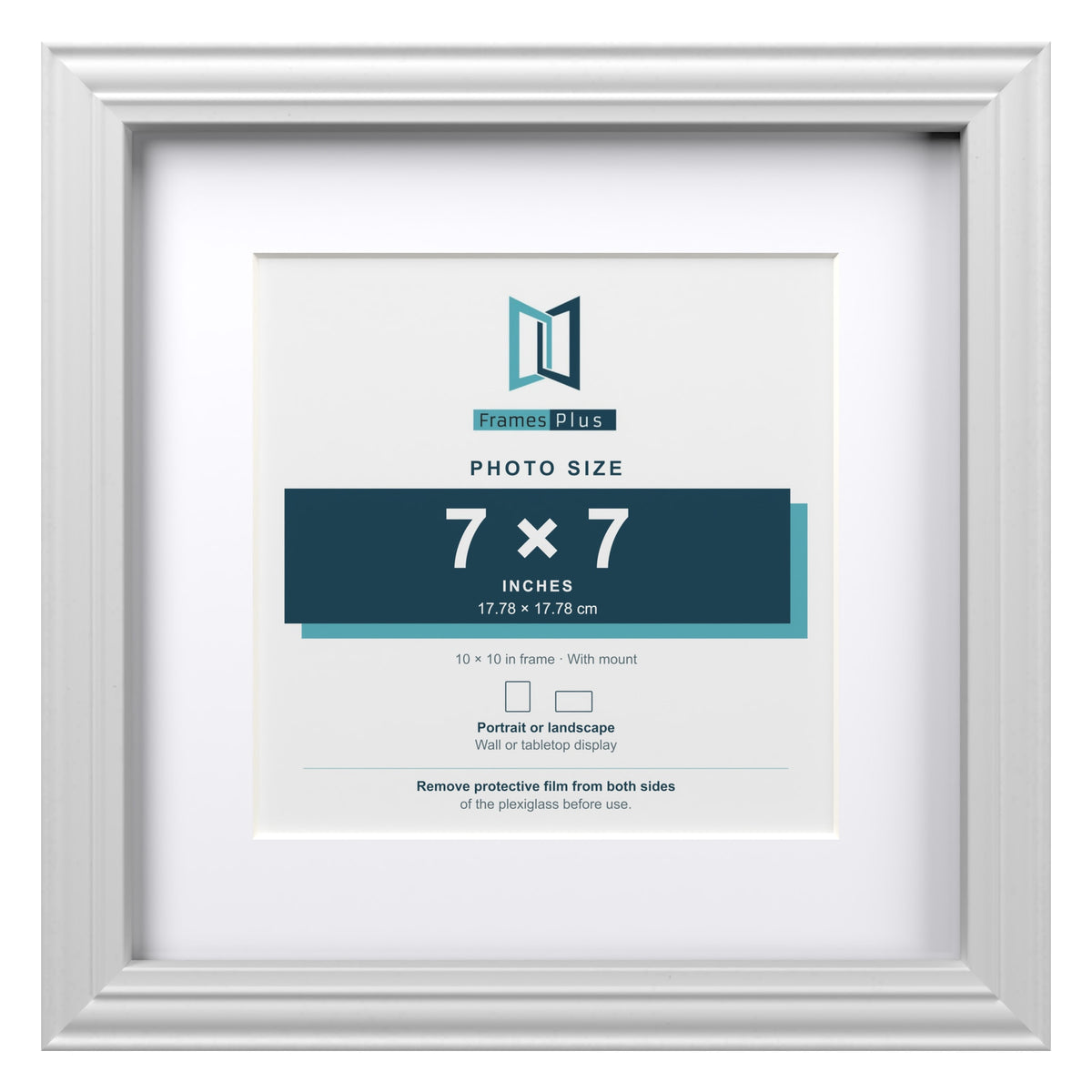 Devon White 10 x 10 inch picture frame with a white mount for a 7 x 7 inch photo