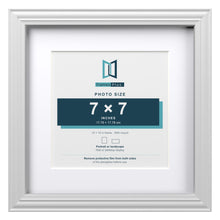 Devon White 10 x 10 inch picture frame with a white mount for a 7 x 7 inch photo