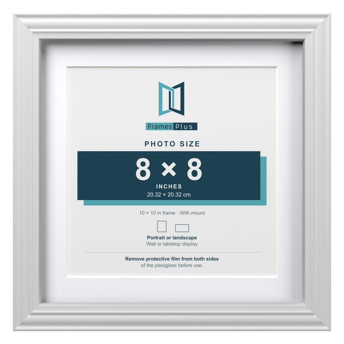 Devon White 10 x 10 inch picture frame with a white mount for an 8 x 8 inch photo
