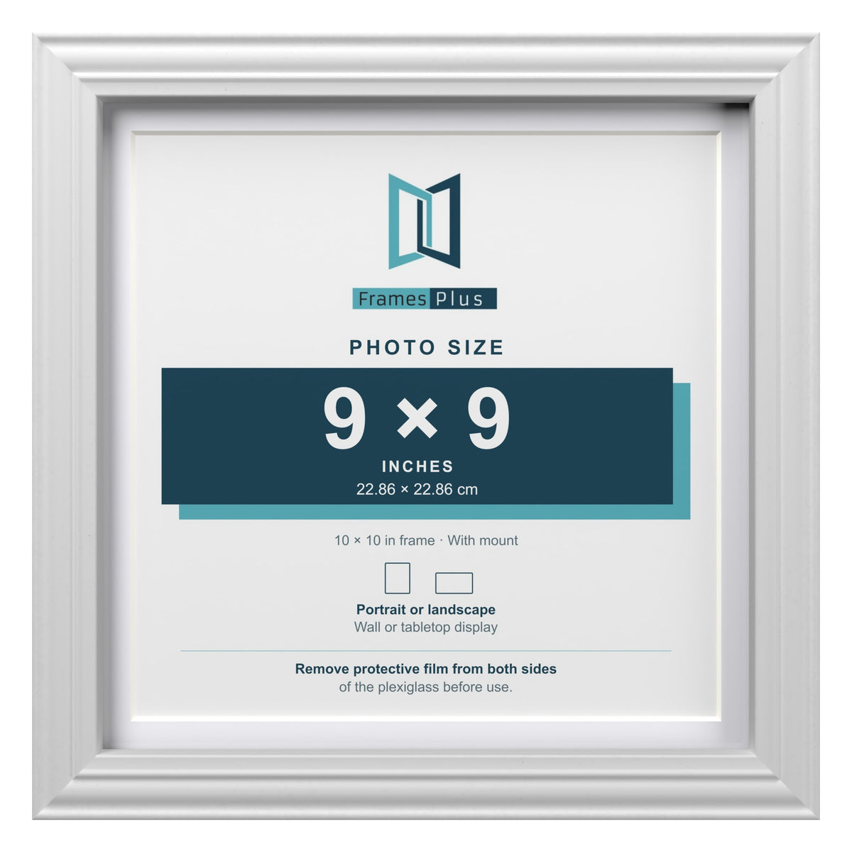 Devon White 10 x 10 inch picture frame with a white mount for a 9 x 9 inch photo