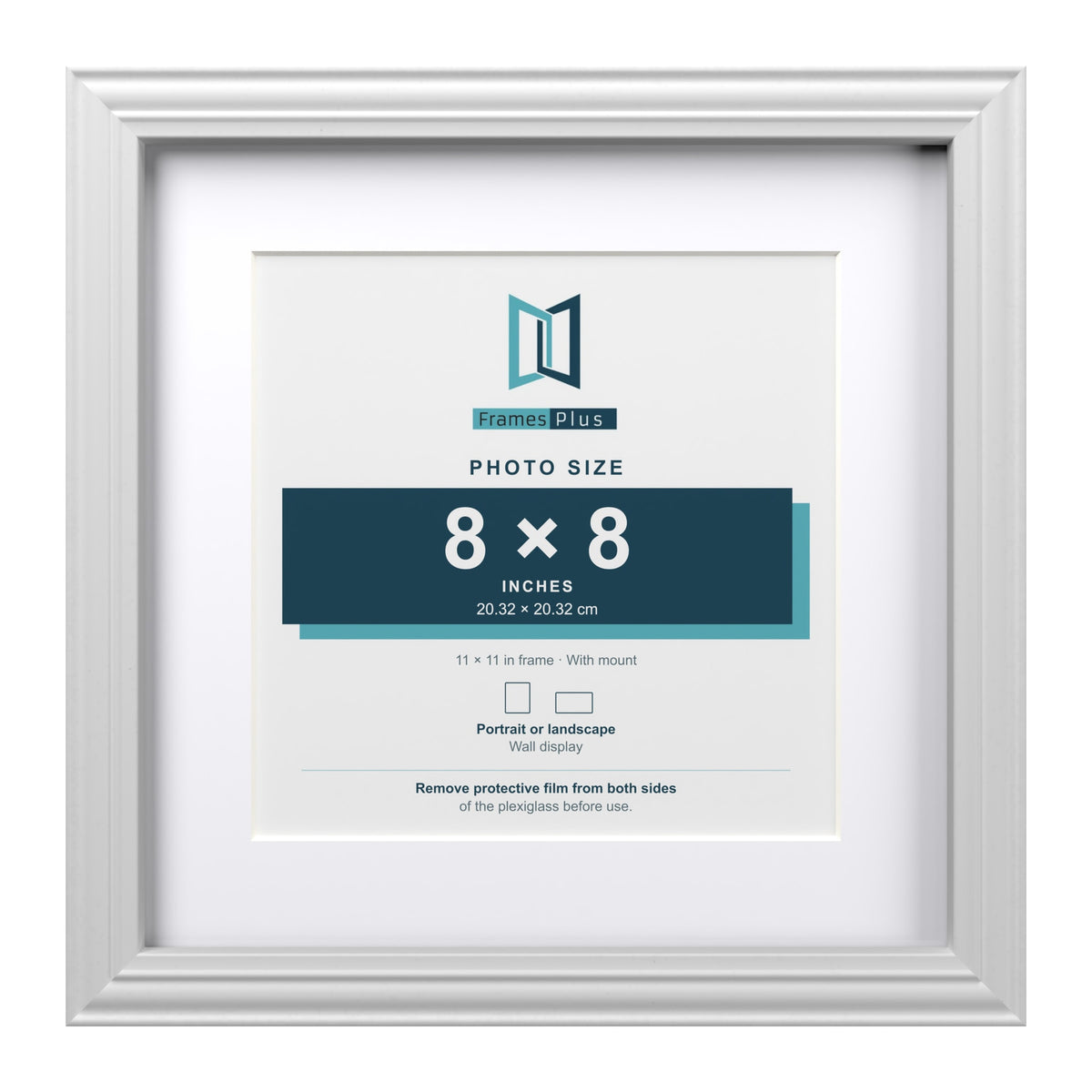 Devon White 11 x 11 inch picture frame with a white mount for an 8 x 8 inch photo