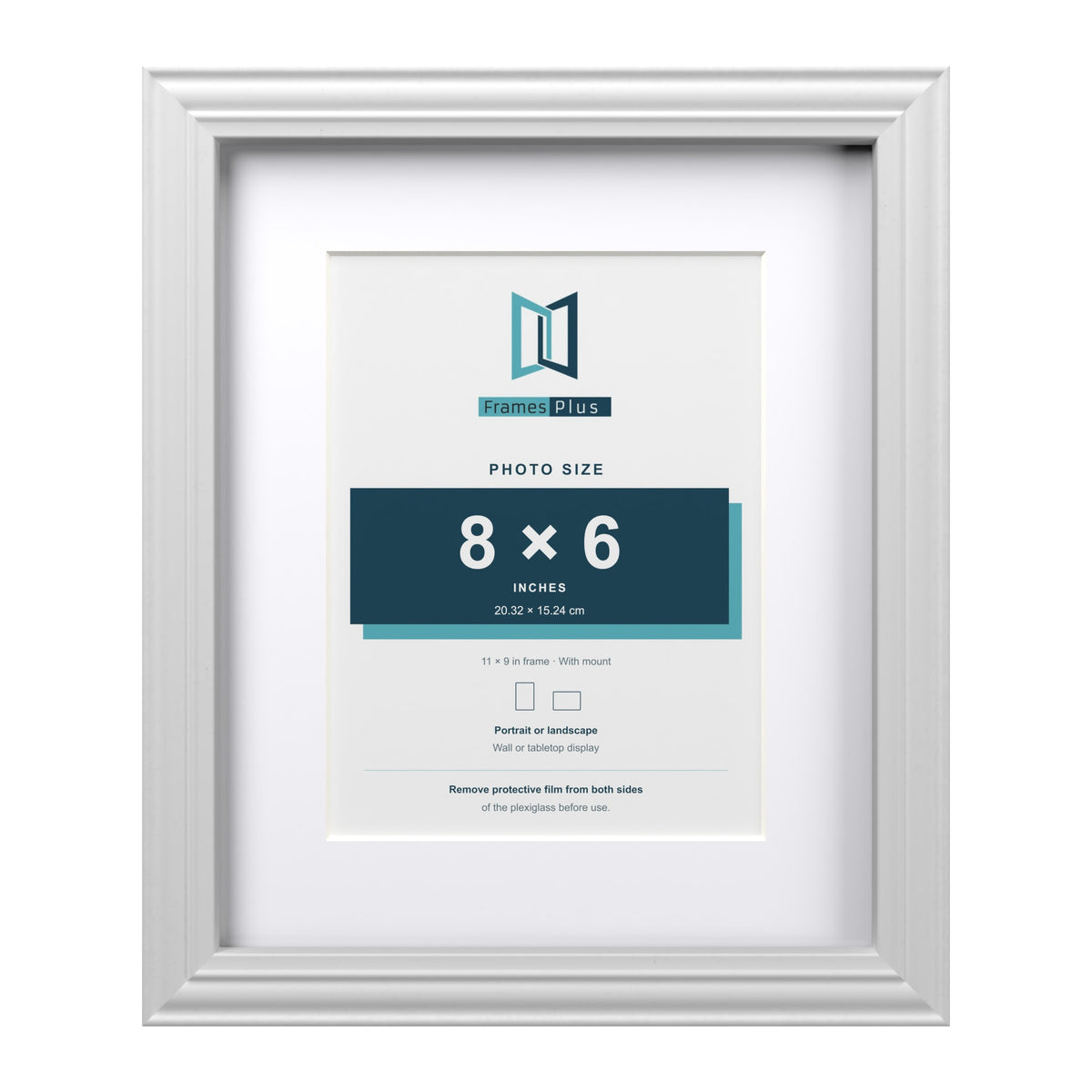 Devon White 11 x 9 inch picture frame with a white mount for an 8 x 6 inch photo