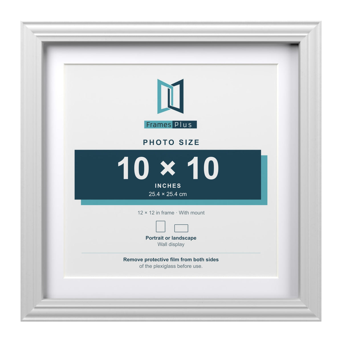 Devon White 12 x 12 inch picture frame with a white mount for a 10 x 10 inch photo