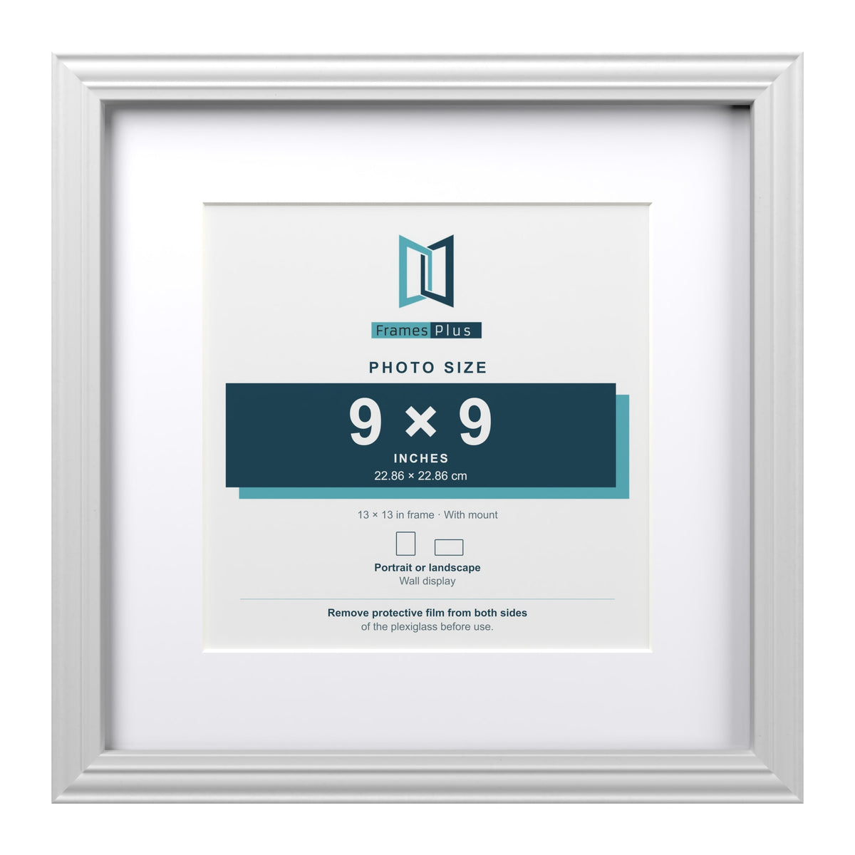 Devon White 13 x 13 inch picture frame with a white mount for a 9 x 9 inch photo