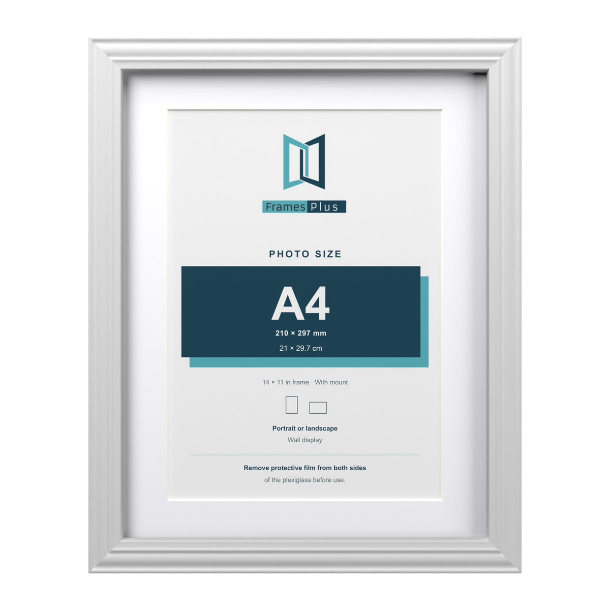 Devon White 14 x 11 inch picture frame with a white mount for an A4 photo