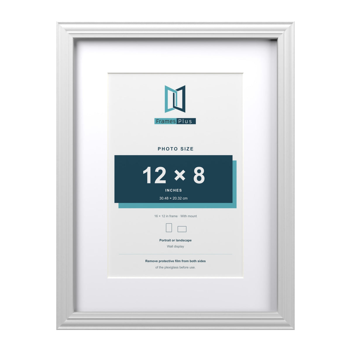 Devon White 16 x 12 inch picture frame with a white mount for a 12 x 8 inch photo