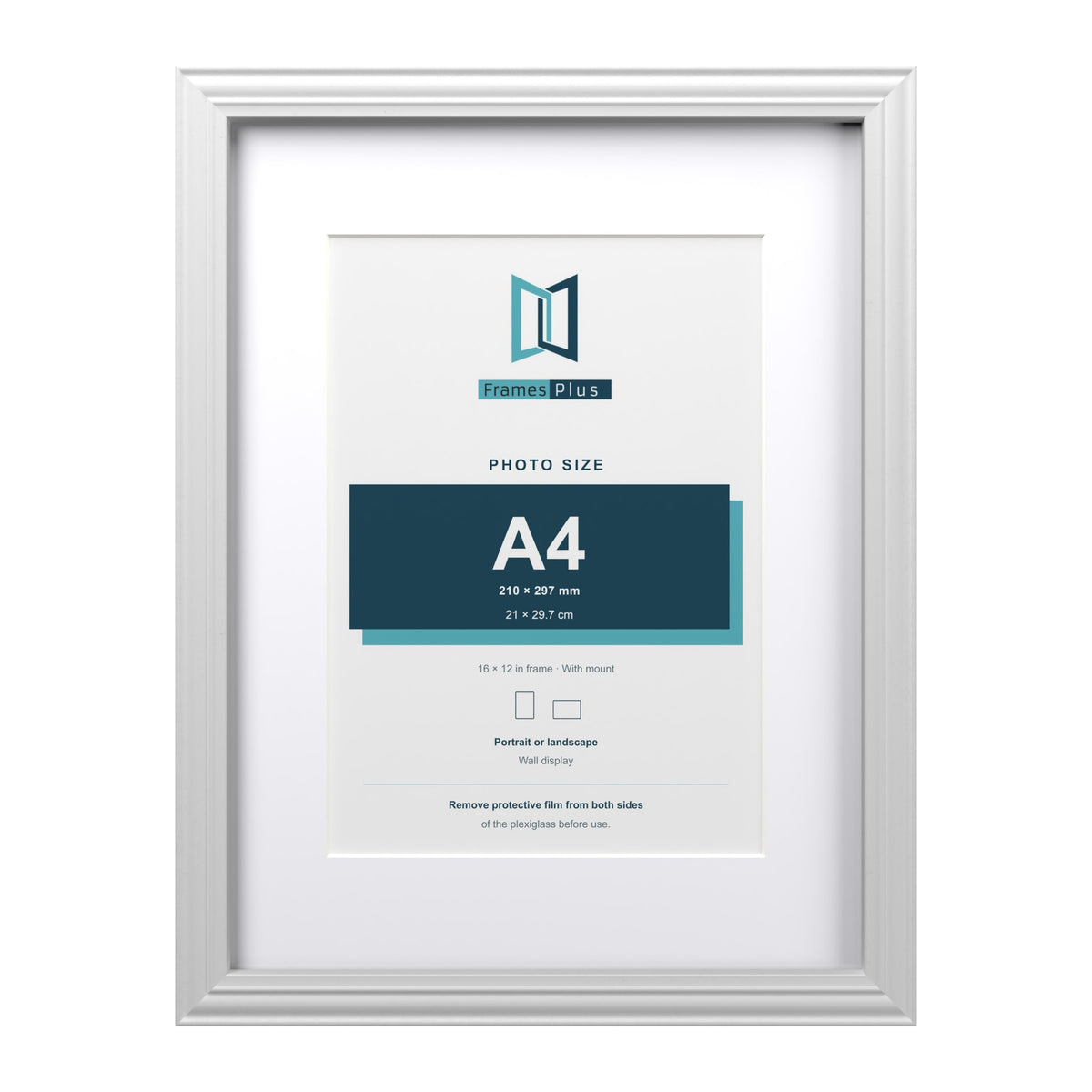 Devon White 16 x 12 inch picture frame with a white mount for an A4 photo