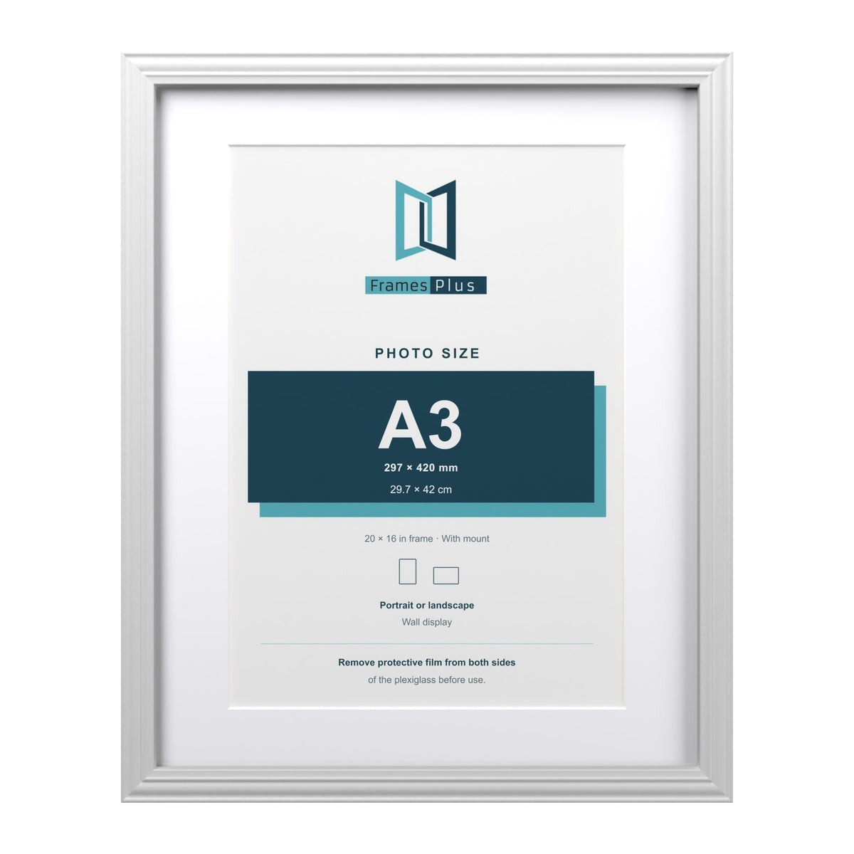 Devon White 20 x 16 inch picture frame with a white mount for an A3 photo