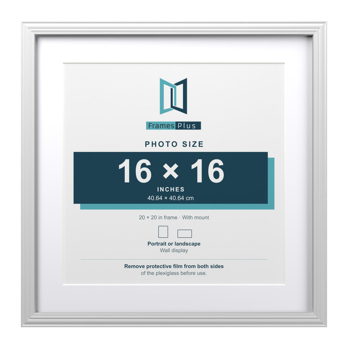 Devon White 20 x 20 inch picture frame with a white mount for a 16 x 16 inch photo