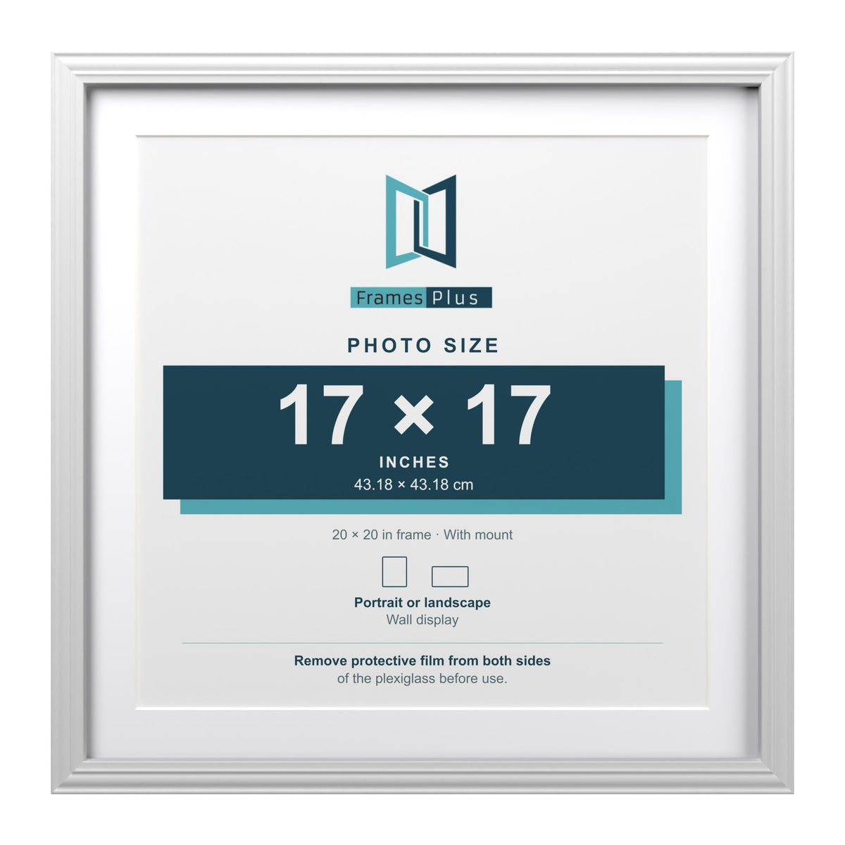Devon White 20 x 20 inch picture frame with a white mount for a 17 x 17 inch photo