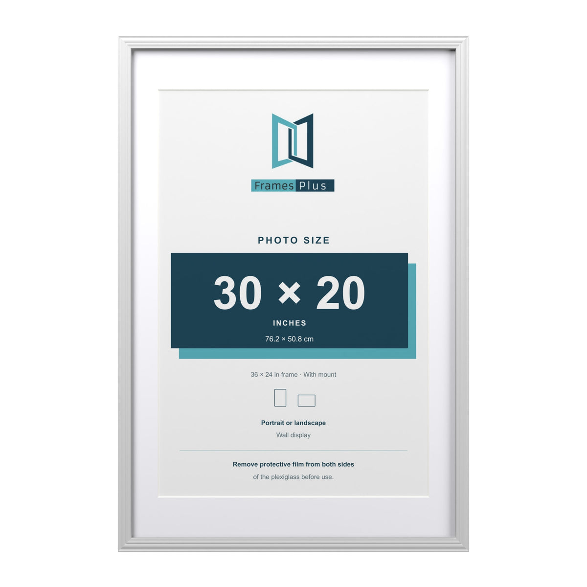 Devon White 36 x 24 inch picture frame with a white mount for a 30 x 20 inch photo