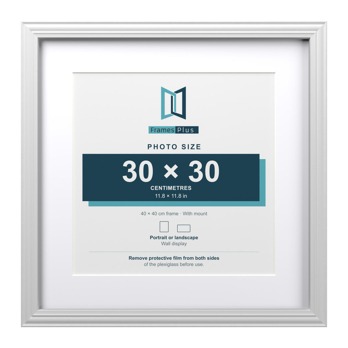 Devon White 40 x 40 cm picture frame with a white mount for a 30 x 30 cm photo