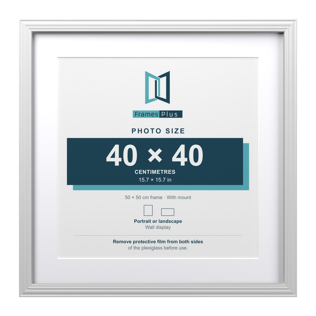 Devon White 50 x 50 cm picture frame with a white mount for a 40 x 40 cm photo
